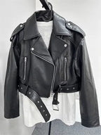 Nadine Short Cropped Biker Jacket, Black front view