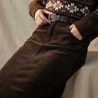 Nora high-waist corduroy maxi skirt close-up showing textured fabric and waistband