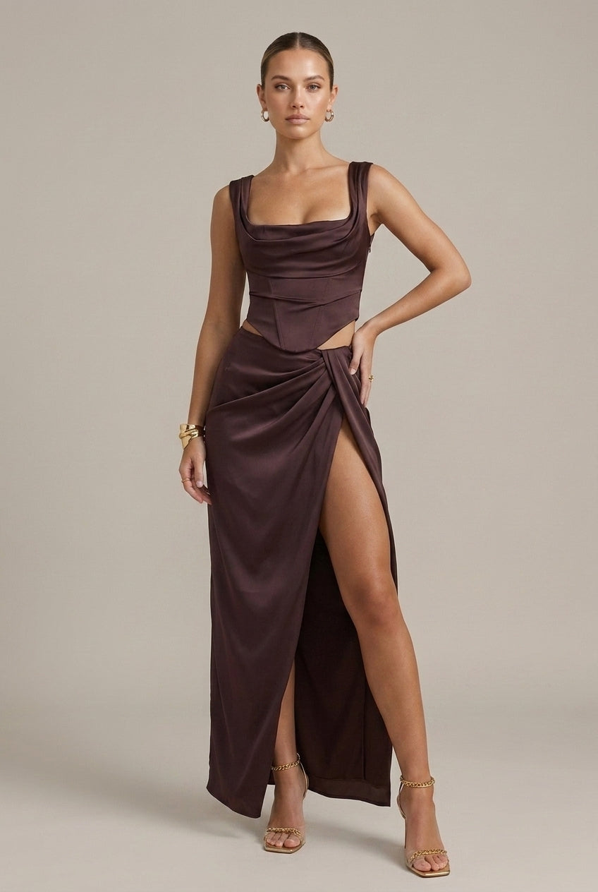 Odalie evening corset high-slit two-piece set, view 2