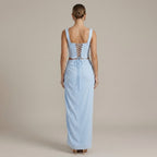 Odalie evening corset high-slit two-piece set, back view