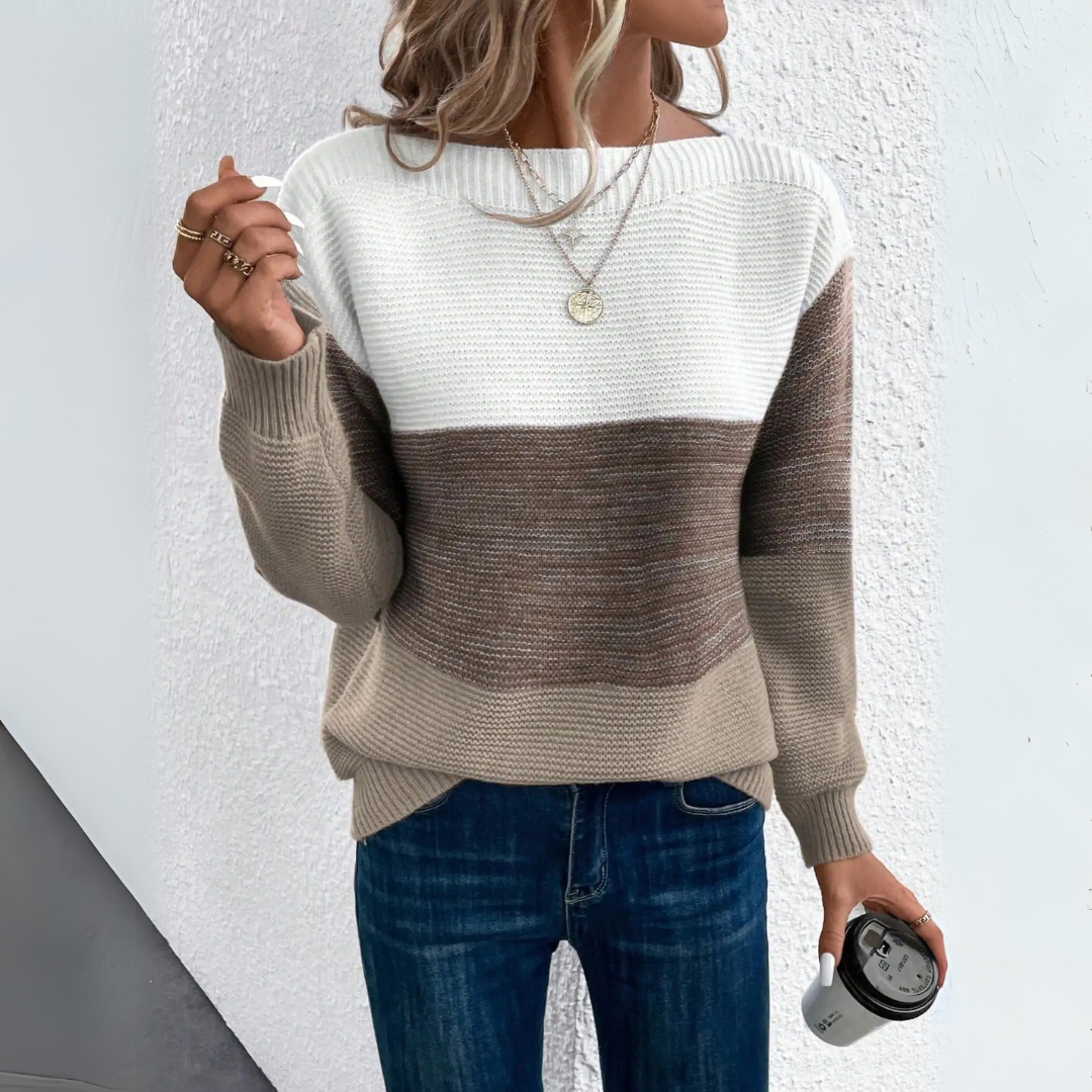 Odalys Colorblock Boat Neck Sweater, Brown