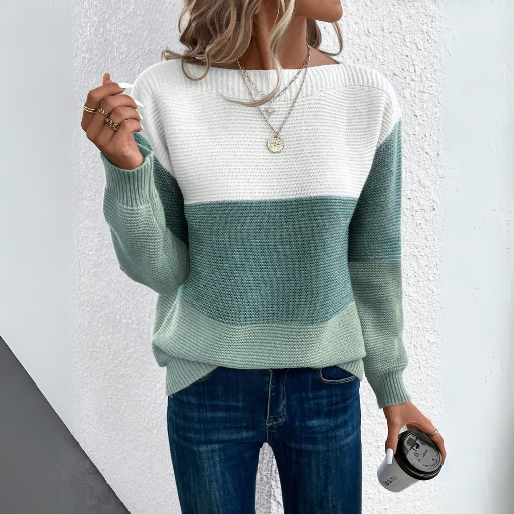 Odalys Colorblock Boat Neck Sweater, Green