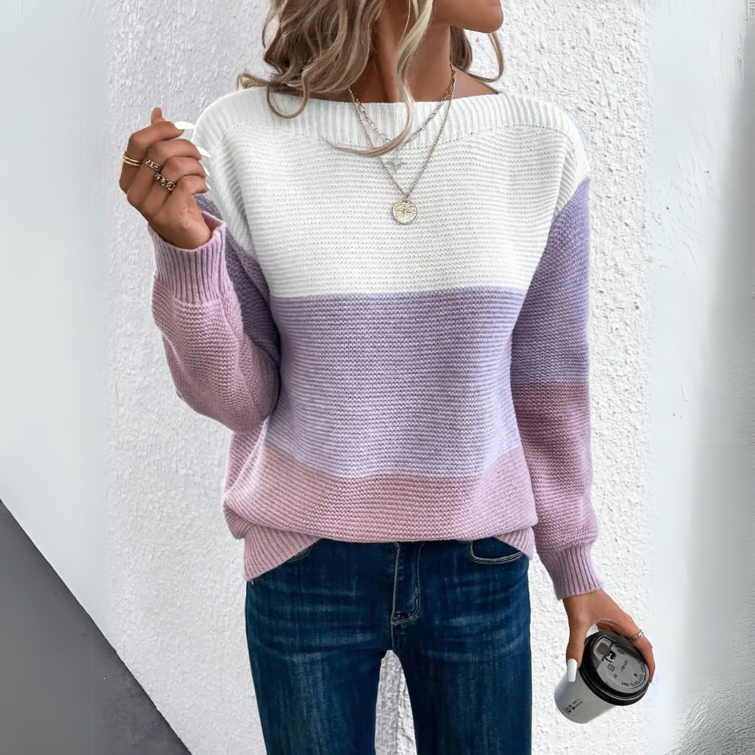 Odalys Colorblock Boat Neck Sweater, Purple