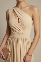 Odessa evening one-shoulder cutout maxi dress, detail view