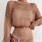 Odette crochet crew-neck crop top, Camel