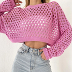 Odette crochet crew-neck crop top, Pink