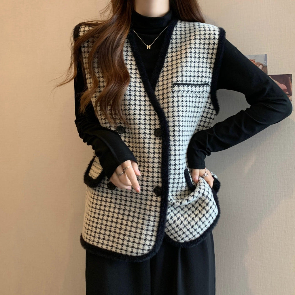 Odette Double-Breasted Structured Vest, Black/White