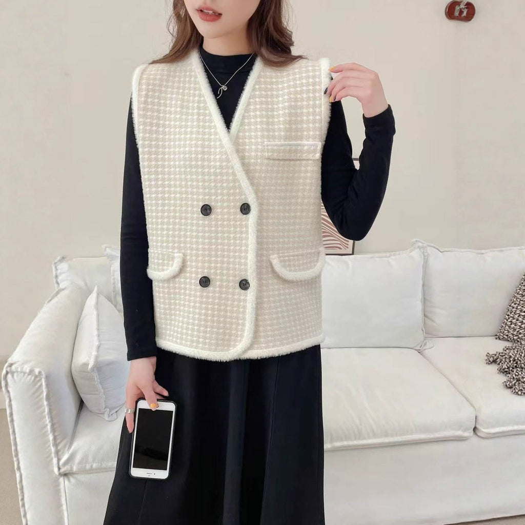 Odette Double-Breasted Structured Vest, Cream/White