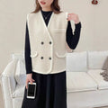 Odette Double-Breasted Structured Vest, Cream/White