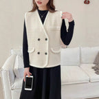 Odette Double-Breasted Structured Vest, Cream/White