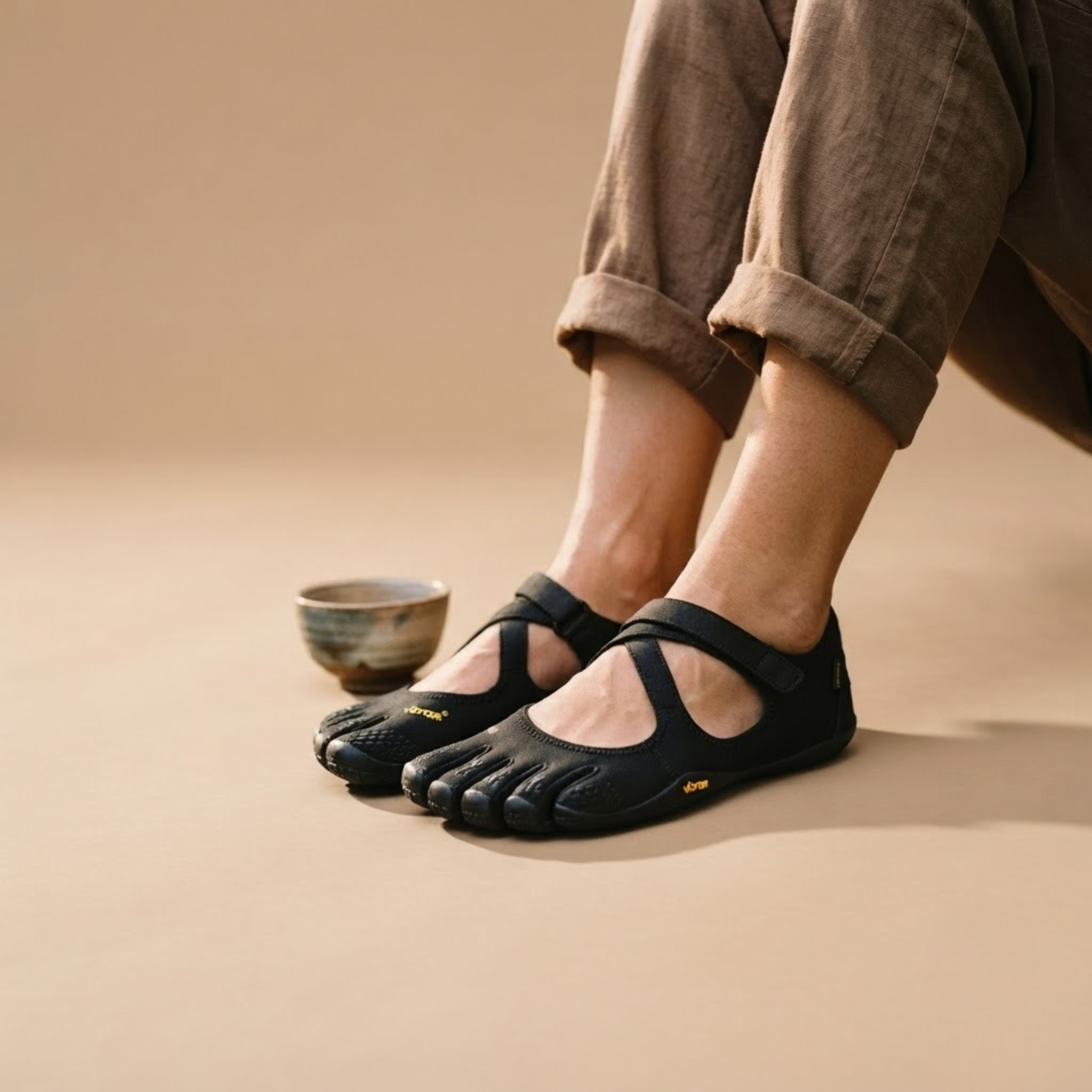 Odette Woman's Barefoot Flats Five-Toe Lightweight in Black shown in back view, featuring a flexible barefoot sole, breathable upper, ergonomic five-toe design, lightweight construction, and comfortable everyday fit, designed by Bella Hudson.