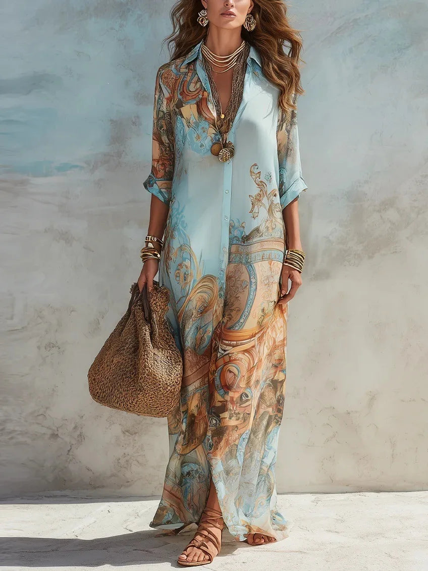 Odile boho collar button-front maxi dress, view 1