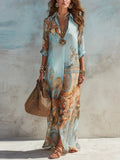 Odile boho collar button-front maxi dress, view 1