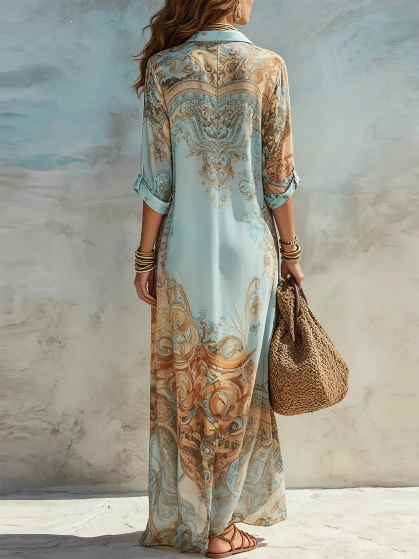 Odile boho collar button-front maxi dress, view 2