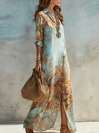 Odile boho collar button-front maxi dress, view 3
