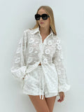 Ondine embroidered sheer shirt and shorts set, view 1
