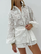 Ondine embroidered sheer shirt and shorts set, view 4