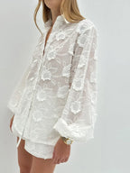 Ondine embroidered sheer shirt and shorts set, view 5