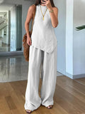Ophelia asymmetrical top and wide leg trouser set, view 1