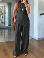 Ophelia asymmetrical top and wide leg trouser set, view 2