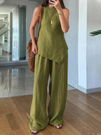 Ophelia asymmetrical top and wide leg trouser set, view 4