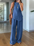 Ophelia asymmetrical top and wide leg trouser set, view 5