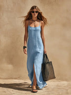 Ottavia spaghetti-strap side-slit maxi dress, view 1