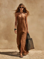 Ottavia spaghetti-strap side-slit maxi dress, view 2