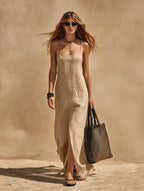 Ottavia spaghetti-strap side-slit maxi dress, view 4