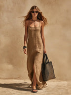 Ottavia spaghetti-strap side-slit maxi dress, view 5