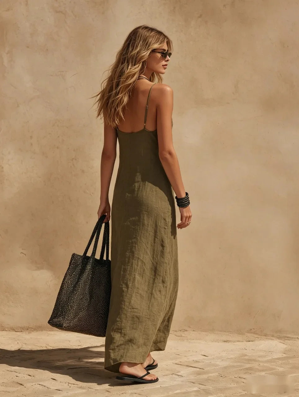 Ottavia spaghetti-strap side-slit maxi dress, view 7