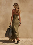 Ottavia spaghetti-strap side-slit maxi dress, view 8