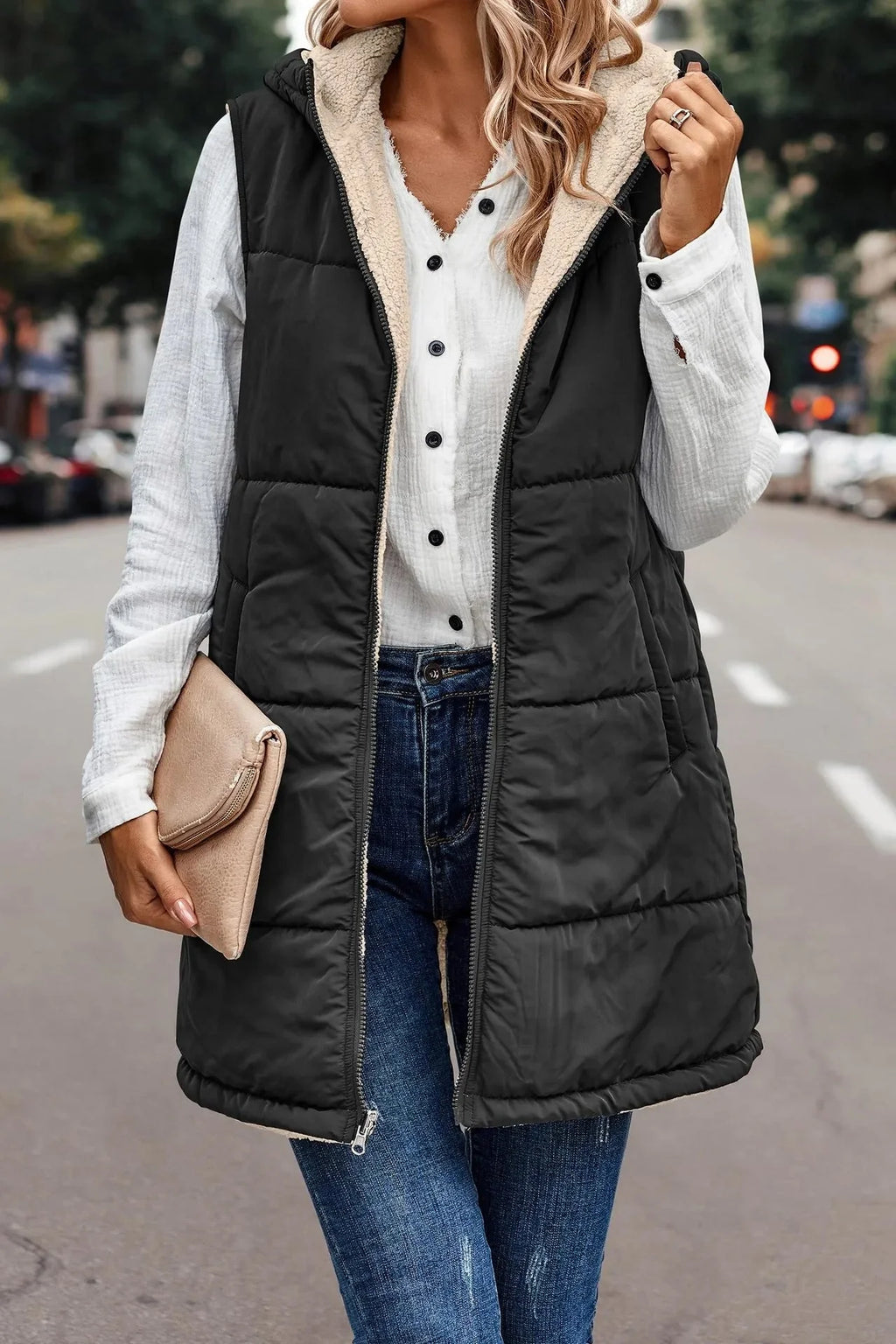 Ottilie Hooded Zip Vest, Black