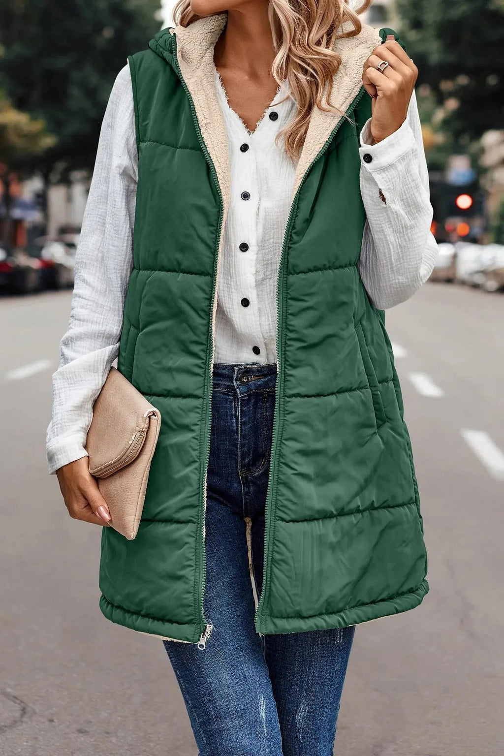 Ottilie Hooded Zip Vest, Green
