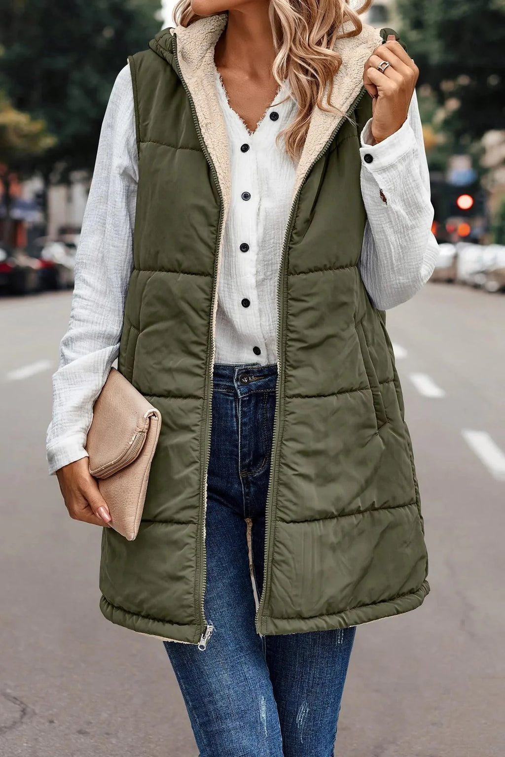 Ottilie Hooded Zip Vest, Olive