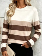 Paige Beige striped colorblock top with crew neckline and long sleeves