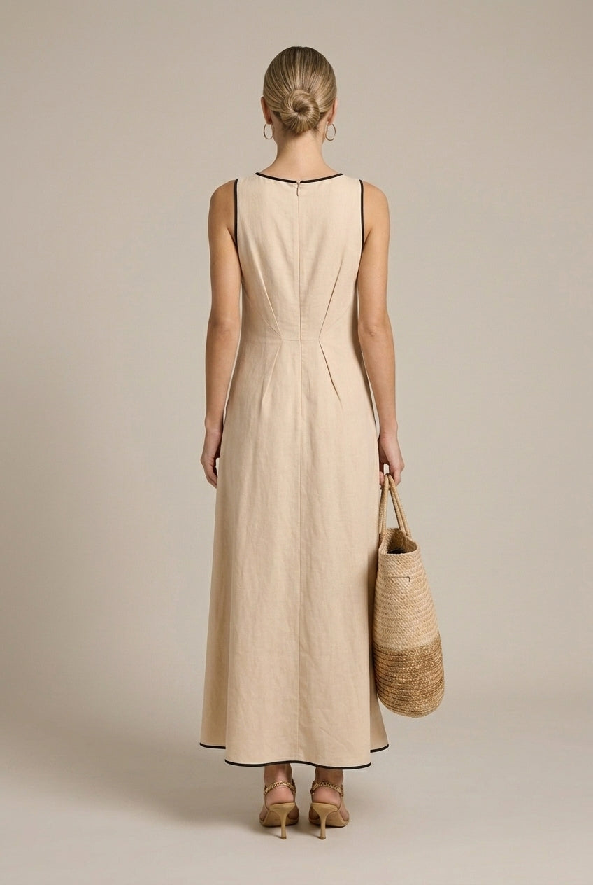 Palmira A-line linen maxi dress, back view