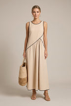 Palmira A-line linen maxi dress, Beige