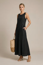Palmira A-line linen maxi dress, Black