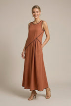 Palmira A-line linen maxi dress, Brown