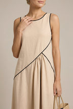 Palmira A-line linen maxi dress, detail view