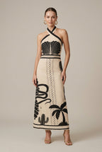 Palomina tropical cross-neck sleeveless maxi dress, Black