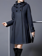 Perpetua Hooded A-Line Coat, Black