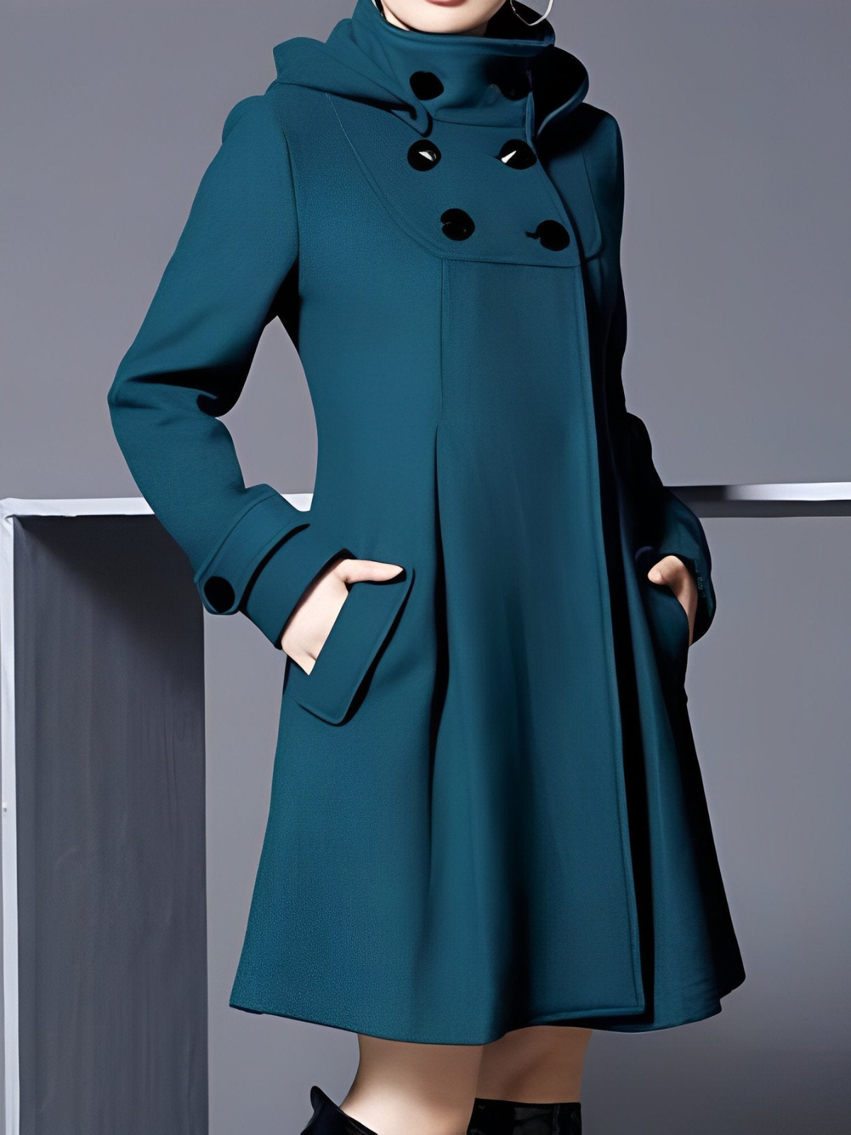 Perpetua Hooded A-Line Coat, Blue