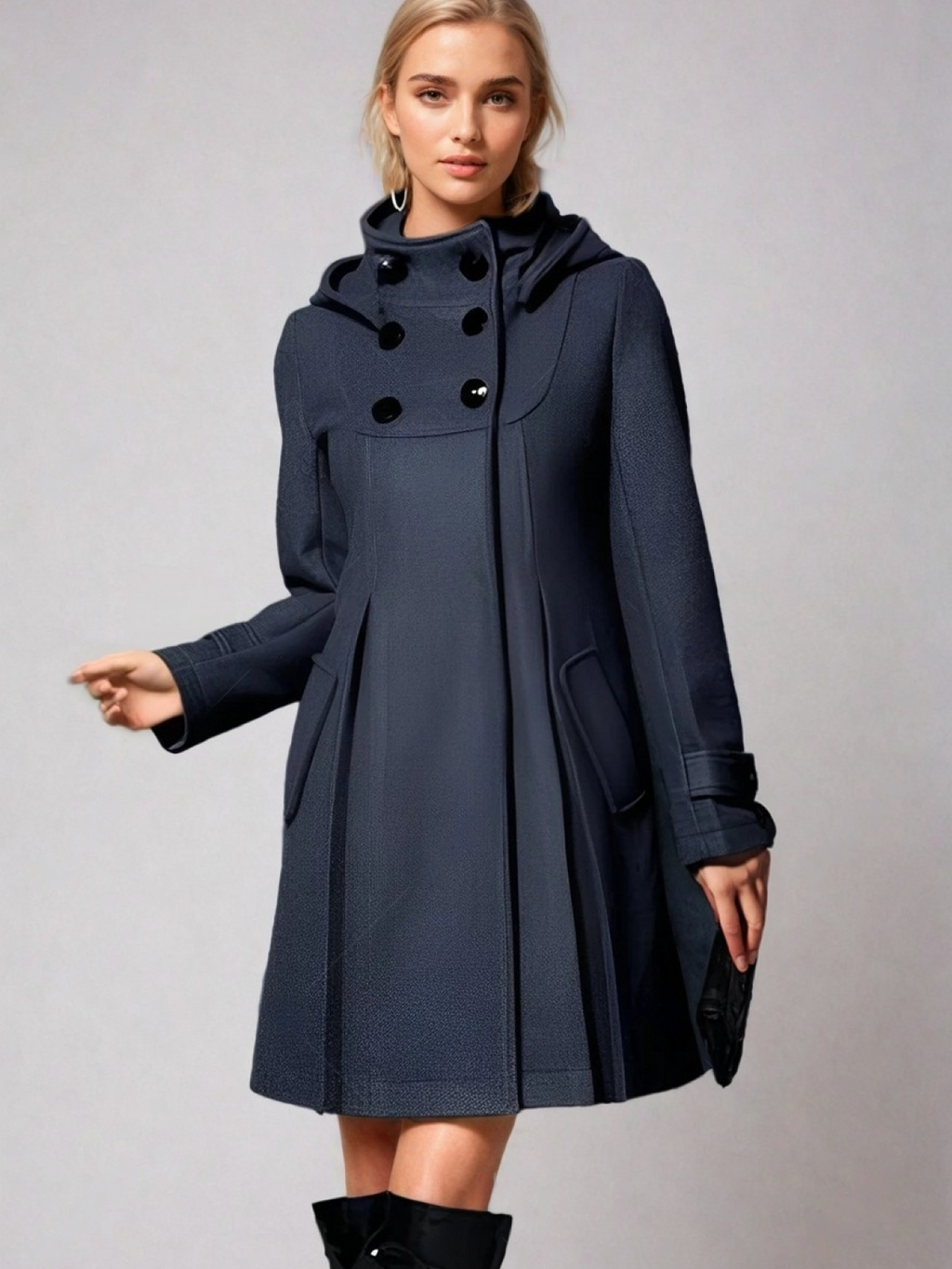 Perpetua Hooded A-Line Coat, hood detail