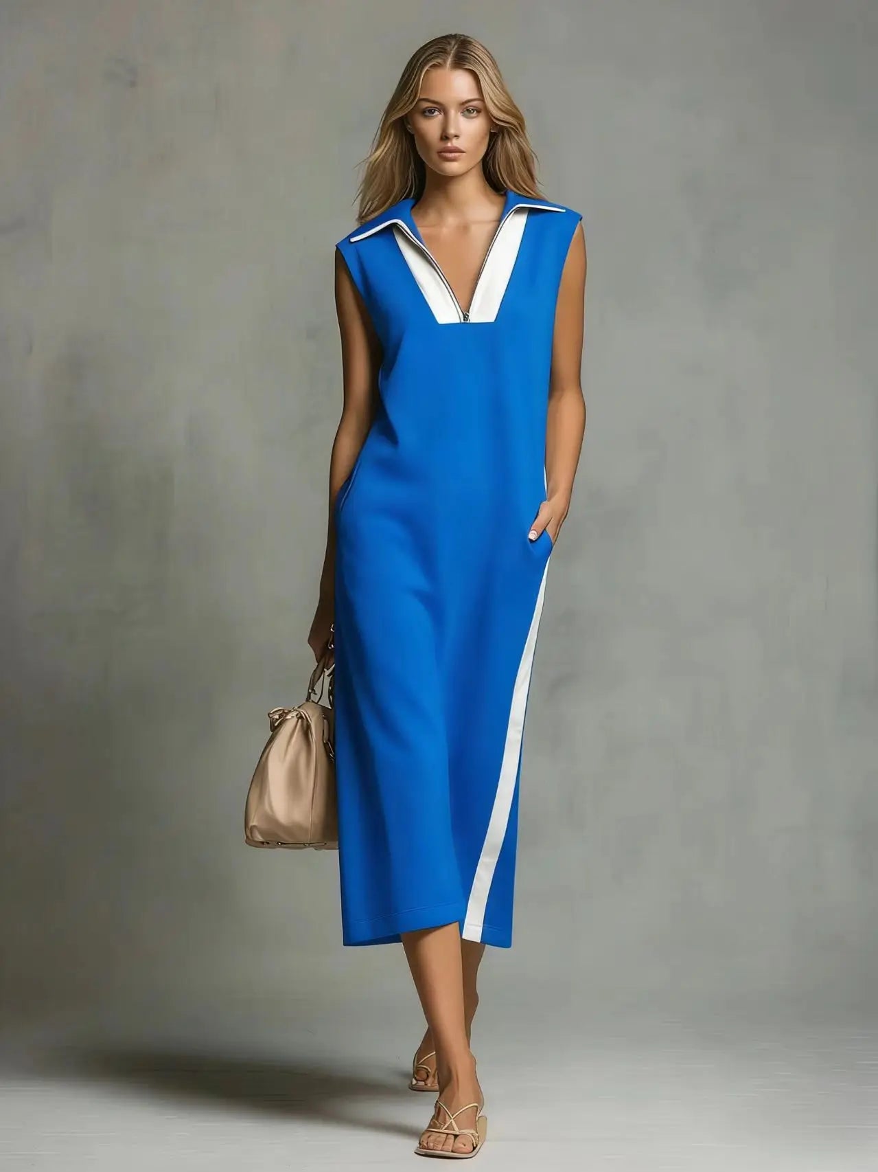 Perpetua V-neck contrast maxi dress, view 1