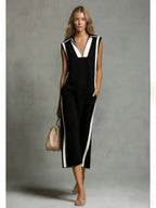 Perpetua V-neck contrast maxi dress, view 2