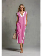 Perpetua V-neck contrast maxi dress, view 3