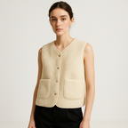 Perpetua Shearling-Look Button Vest, Beige