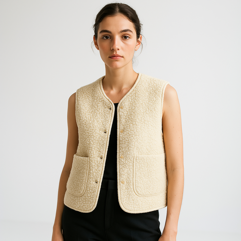 Perpetua Shearling-Look Button Vest, side view